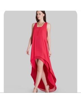 BCBGMaxAzria Sleeveless V-Neck High-Low Dress in Vibrant Hot Pink